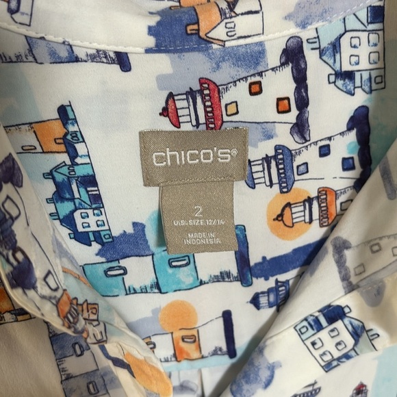Chico's lighthouse motif button down modal blend shirt long sleeves pockets Lrg - Picture 3 of 14